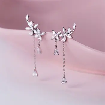 Coreean Floare Cercei Marionetă pentru Femei Argint 925 Legăna Cubic Zirconia Ciucuri Cercei Lungi pentru Femei Bijuterii Cadou