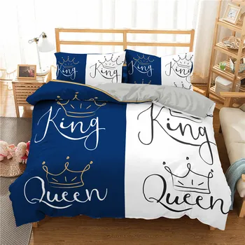 Coroana Rege Regina Două Seturi de lenjerie de Pat Nordic 2 Persoane Adulte Iubitorii de Quilt Pat Linii de Imprimare 3D White Confort Carpetă Acopere 240x220