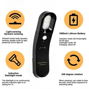 Corpul uman Senzor de Noapte Lumina USB reîncărcabilă Senzor PIR cu LED Lampă de Perete Rotativ de Perete LED Lumina de Iluminat de Urgență Lanterna