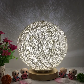 Creative masă lampă de Mână Tricot Abajur din Lemn Luna Lampa USB Bedroom Home Decor Nunta la lumina Lunii Lumina de Noapte