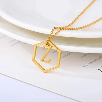 Creative Unice Tubulare Hexagon Pandantiv Inițială Colier pentru Femei din Oțel Inoxidabil 26 de Litere Farmec Cravată Bijuterii Cadouri Partid