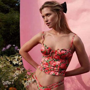 Criptografice Moda Print Floral Sexy Camis Culturilor Topuri Femeile Gol Afară Backless Trunchiate Feminino De Top De Vară 2021 Streetwear