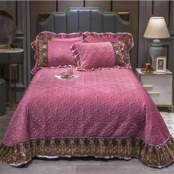 Cristal de catifea inconjurat lenjerie de pat de lux 3pcs cuverturi de pat queen size, king size bedskirt culoare solidă catifea lenjerie de pat multi-stil