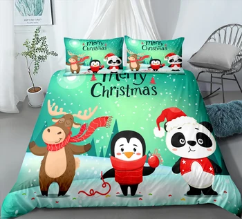 Crăciun fericit Set de lenjerie de Pat de Desene animate Bere Elan pinguin Set Lenjerie de Pat Twin Plin Regina King Dublu Ho;iday Cadou Carpetă Acopere