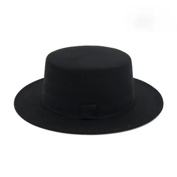 De Brand Nou de Lână pălărie cu boruri Plat Top Hat Pentru Femei Simțit Wide Brim Fedora Pălărie Laday Prok Plăcintă Chapeu de Feltro Bowler Jucător de Top Hat