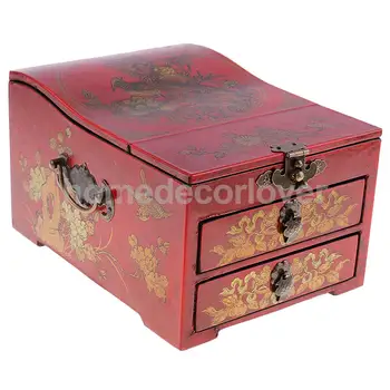 De epocă din Lemn Dresser Retro Oglinda Sertar, comoda cu Oglinda pentru Bijuterii cutie Cutie Machiaj Cosmetice Diverse Container