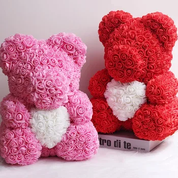 De Vânzare la cald Ziua Îndrăgostiților 25cm Trandafir Roșu Teddy Bear Decor Artificial Cuplu Propunerea de Dragoste de Vacanță Cadou