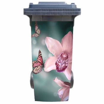 DIY 3D fluture cu flori detașabil, rezistent la apa Decalcomanii Autocolant coș de Gunoi coș de gunoi de Acoperire autocolant poster 120liter 240liter