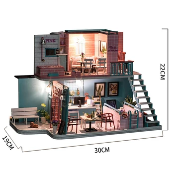 Diy Casă De Păpuși În Miniatură Kit Cafenea Handmade Model De Casa Mare Din Lemn Roombox Cadou De Crăciun Jucării Pentru Copii, Mobilier Casa Papusa