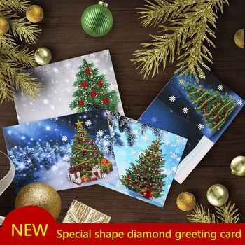 DIY Vacanță Binecuvântare Card Pom de Crăciun 4 Bucata Set Creativ 5D felicitare de Crăciun Diamant pictură Felicitare