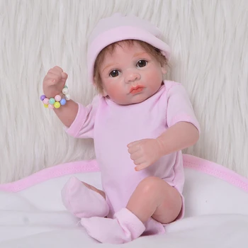 Drăguț 11 Inch Lipite Mohair Mini Renăscut Baby Doll 27 cm Full Silicon Vinil Realiste Copilul Renăscut Menina Pentru Joc Copil Jucărie de Baie