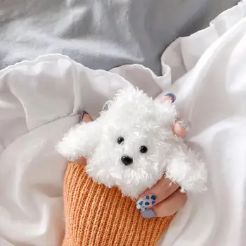 Drăguț Animal de Pluș Căști caz Amuzant Ursuleț de câine Cască Bluetooth Acoperi Cald Fuzzy Pentru Aer păstăi 2 1 Pânză de Încărcare Cazuri