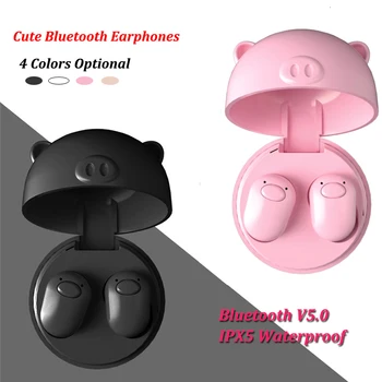 Drăguț Roz de Porc TWS Wireless Căști Bluetooth 5.0 Impermeabil Căști Căști Stereo În ureche Căști cu Microfon pentru Fata de Copii