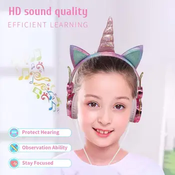 Drăguț Unicorn Cu Fir Căști Cu Microfon Fete Fiica Muzica Stereo Pentru Căști De Calculator Telefon Mobil Gamer Cască Copii Cadou