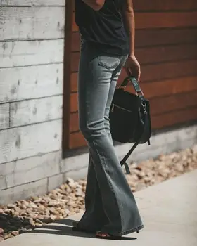Elasticitatea Blugi Skinny Femei Slim Negru Gri Denim Flare Pantaloni Mujer Europa și America de Streetwear Talie Mare Epocă Gâfâi 2019