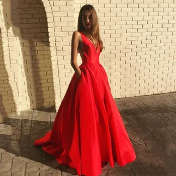 Elegant Roșu Rochii De Bal Lungi 2021 Noi Formale Pentru Femei Petrecerea De Seara Fără Mâneci Vestidos Satin Fara Spate O-Linie Simplu, Rochii De Seara