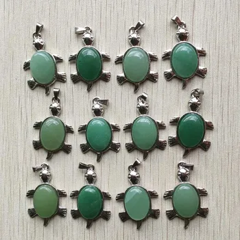 En-gros de 12pcs/lot de bună calitate naturale aventurin verde aliaj turtle forma de pandantive pentru colier bijuterii de luare transport gratuit