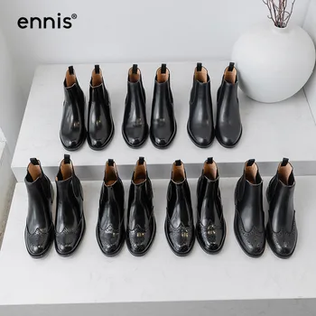 ENNIS Brand Negru Pantofi Femei Cizme din Piele Chelsea Cizme de Brevet Glezna Cizme Pantofi Plat de Moda de sex Feminin Toamna A9336