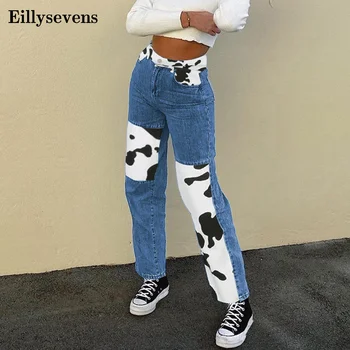 Epocă Talie Inalta Blugi de Moda pentru Femei Potrivire Casual, de Culoare bloc Drept-Picior Slim Jeans Pantaloni Pantaloni din Denim Vaqueros Mujer