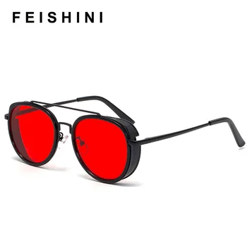 FEISHINI Gotic Steampunk Rotund ochelari de Soare Mujer Roșu Ochelari de Lux Ochelari de Soare Moda Pentru Femei Vintage Oculos de sex Feminin Nuante