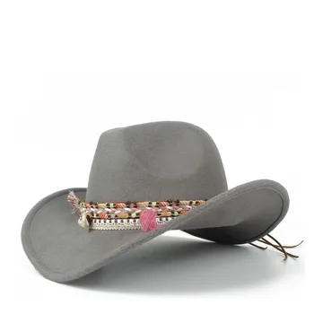 Femei de moda de Lână Gol Vest Pălărie de Cowboy Lady Jazz Outback Jazz Toca Sombrero Capac de Dimensiune 56-58CM