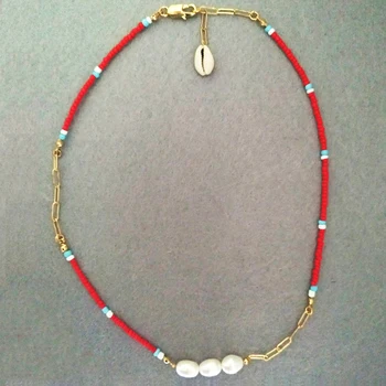 Femei pe gât scurt bijuterii stil Boem rosu margele colier perle naturale de moda moderne cravată accesorii de îmbrăcăminte en-gros