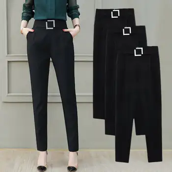 Femei Primavara Toamna Stil Direct Pantaloni Femei Slim Culoare Solidă Buzunare Talie Mare Libertate Glezna-Lungime Pantaloni KK0220