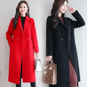 Femei Roșu Haina Cașmir Carouri coreean Lână Haină de Iarnă de sex Feminin Topuri si Bluze Femei Plus Dimensiune Moda Sacou Feminin B108