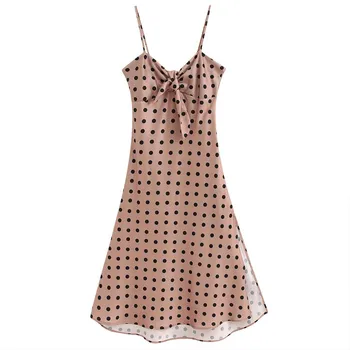 Femei Sexy Pata Spaghete Curea Subțire rochii Lungi de Vară 2020 Moda Dot Print Feminin Split Maxi rochie Cu arcul OL INKEO 9D136