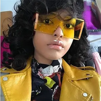 Femei Supradimensionat Ochelari fără ramă Semi Pătrat ochelari de Soare de Designer de Brand de Lux de Mare de sex Feminin de Ochelari de Soare Una Piese Obiectiv Oculos