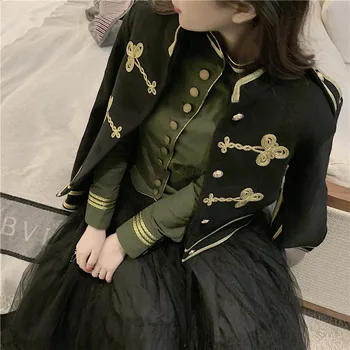 Femeile Gothic Retro Trei Seturi de Piese Tinutele Retro Moda Armata Verde Jachetă&Haină Scurtă&Ochiurilor Fusta Seturi Dulce 3PC Rochie ti se Potriveste