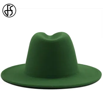 FS Verde Rosu Mozaic Lână Simțit Margine Largă Femei Pălării de Jazz Fedora Hat Pentru Barbati Chapeau Feutre Unisex Panama Trilby Cowboy Capac