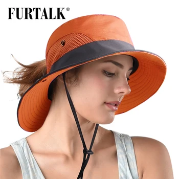 FURTALK Safari Pălării de Soare pentru Femei de Vară Pălărie Margine Largă UV UPF Protecție Coada de cal în aer liber, Pescuit, Drumeții Palaria pentru Femei 2019