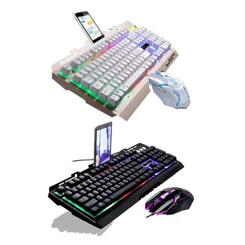 G700 Joc Luminos prin Cablu USB Mouse-ul și Tastatura Costum Cu Curcubeu Iluminare LED Lumini Tastatură Mecanică 2400 DPI Mouse de Gaming