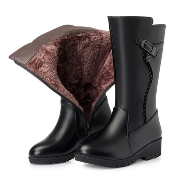GKTINOO Cizme de Iarna Lână Blană în Interiorul Cald Pantofi Femei Pene Tocuri din Piele Moale Pantofi Platforma, Cizme de Zapada Încălțăminte Botas