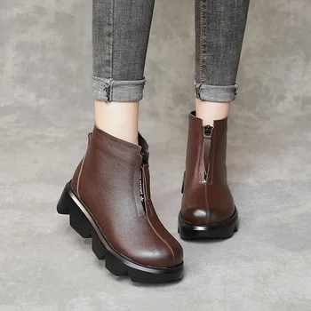 GKTINOO Moda Pantofi Vintage din Piele Plat Platforma Glezna Cizme Femei Slip-On de Iarnă de Pluș Cald Casual Scurte Zip Cizme