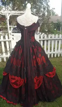 Gotic Belle Roșu Negru Dantelă Rochie de Mireasa Vintage Lace-up Corset fara Bretele Niveluri de Frumusete de Pe Umăr Plus Dimensiunea Rochie de Mireasă