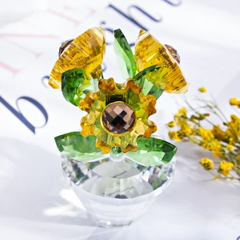 H&D 2 tipuri de Cristal de Floarea-soarelui Figurine de Sticlă Vise Flori Prespapier Suvenir de Colectie, Cadou de Crăciun Decor Acasă Favoruri de Nunta