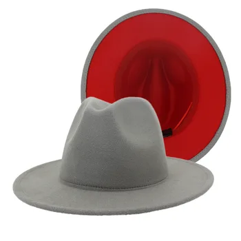 HanXi 2020 Nou Roșu Jos Pălăria Femeile S-Au Simțit Pălării De Moda Mozaic Imitație De Lână De Jazz Cap Plat Refuz Panama Trilby Capace