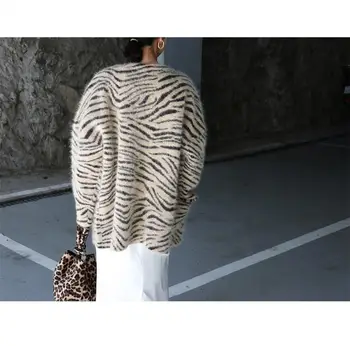 Harajuku Tricot pulover femei Model Zebra cardigan Vrac haina Mâneci Lungi Stil BF zăbrele topuri Mori fată coreean haine de Primăvară
