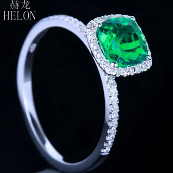 HELON Solid 10K Aur Alb Perna 6mm Veritabil Tratat de Smarald si Diamante Inel de Logodna pentru Femei de Ziua Anniversarry Mai bun Cadou