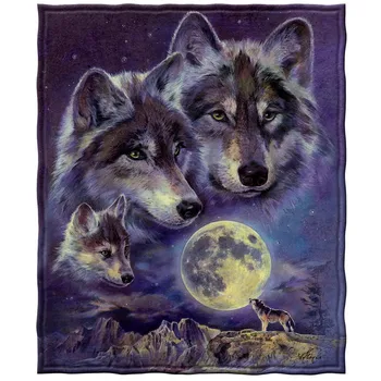 HUGSIDEA Wolf Moon Animal Print Pătură Microfibră Moale Arunca Pături pentru Adulți Pluș Arunca Pătură Fleece Pătură Pilota Queen