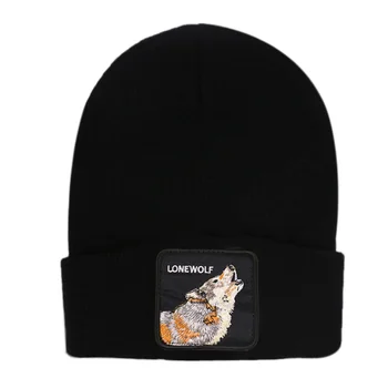 Iarna Barbati Casual Animal Lup Brodate Pălărie Nevinovat Capac Tricot pentru Bărbați Cald Skully Capac