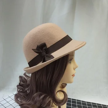 Iarna Casual Lână Simțit Găleată Pălării Pentru Femei Chapeu Pălării de sex Feminin Cloche Biserica Pălării SDDW002