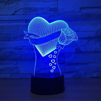 Inima a Crescut de Forma Iubitor de Lumina de Noapte Led Pentru Decor Acasă USB Reîncărcabilă 3D Vision Led-uri lampa de Dormitor Multi de Schimbare a Culorii luminii