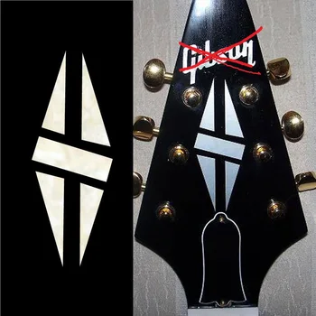 Inlay Autocolant Decal Chitara Headstock - Diamond Trapa Aur/Alb