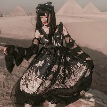 Japoneze Gotic Jsk Lolita Rochie Femei de Epocă Victoriană fără Mâneci Fete Printesa Superba de Costume de Halloween pentru Femei