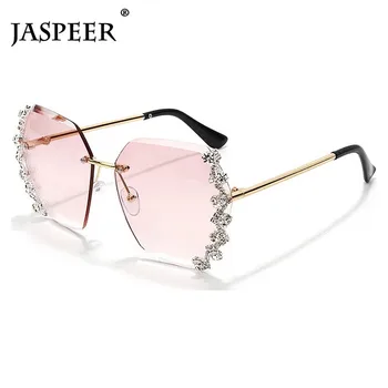 JASPEER de Lux ochelari de Soare Femei Stras Nuante fără rame, Ochelari de Soare Femei Designer de Lux Diamant Tendință Treptată Ochelari