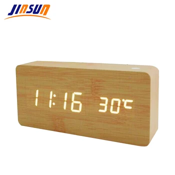 JINSUN Moderne senzor de Lemn Ceas Dual led Bambus Ceas ceas cu alarmă digital cu Led-uri Arată Temperatura Timp de Control Vocal Wekker KSW104