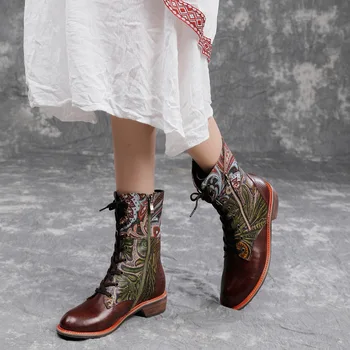 Johnature Glezna Cizme Pentru Femei De Iarnă 2020 Nouă Femei Pantofi Din Piele Zip Culori Amestecate Rotund Deget De La Picior De Cusut De Agrement Cizme Cu Platforma